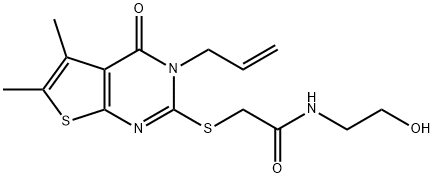 2-[(3-allyl-5,6-dimethyl-4-oxo-3,4-dihydrothieno[2,3-d]pyrimidin-2-yl)sulfanyl]-N-(2-hydroxyethyl)acetamide 结构式
