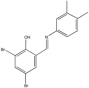 2,4-dibromo-6-{[(3,4-dimethylphenyl)imino]methyl}phenol 结构式