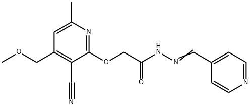 2-{[3-cyano-4-(methoxymethyl)-6-methyl-2-pyridinyl]oxy}-N'-(4-pyridinylmethylene)acetohydrazide 结构式