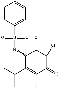 N-(3,5,6-trichloro-2-isopropyl-5-methyl-4-oxo-2-cyclohexen-1-ylidene)benzenesulfonamide 结构式