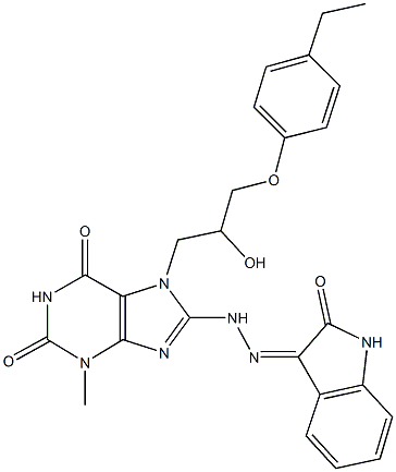7-[3-(4-ethylphenoxy)-2-hydroxypropyl]-3-methyl-8-[2-(2-oxo-1,2-dihydro-3H-indol-3-ylidene)hydrazino]-3,7-dihydro-1H-purine-2,6-dione 结构式