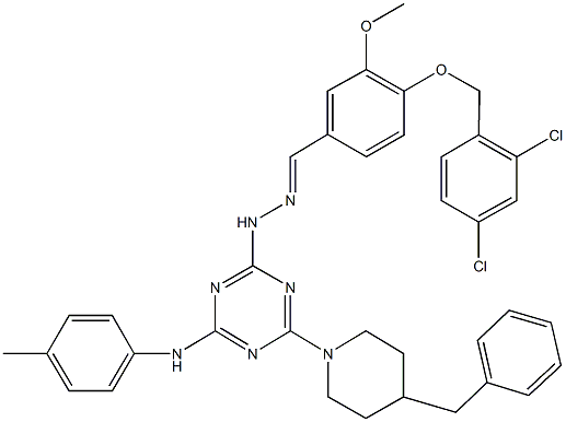 4-[(2,4-dichlorobenzyl)oxy]-3-methoxybenzaldehyde [4-(4-benzyl-1-piperidinyl)-6-(4-toluidino)-1,3,5-triazin-2-yl]hydrazone 结构式