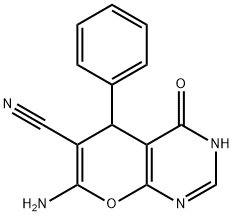 7-amino-4-hydroxy-5-phenyl-5H-pyrano[2,3-d]pyrimidine-6-carbonitrile 结构式