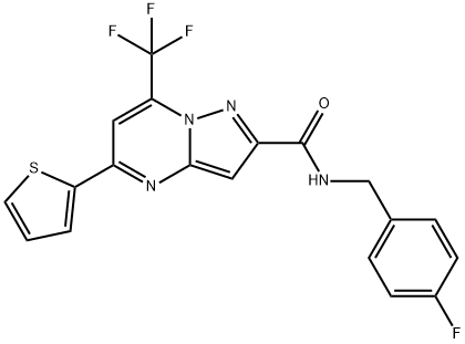 N-(4-fluorobenzyl)-5-(2-thienyl)-7-(trifluoromethyl)pyrazolo[1,5-a]pyrimidine-2-carboxamide 结构式