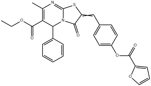 ethyl 2-[4-(2-furoyloxy)benzylidene]-7-methyl-3-oxo-5-phenyl-2,3-dihydro-5H-[1,3]thiazolo[3,2-a]pyrimidine-6-carboxylate 结构式