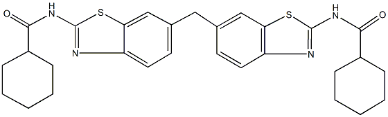 N-[6-({2-[(cyclohexylcarbonyl)amino]-1,3-benzothiazol-6-yl}methyl)-1,3-benzothiazol-2-yl]cyclohexanecarboxamide 结构式