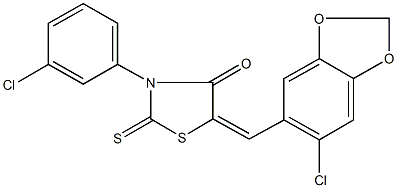 5-[(6-chloro-1,3-benzodioxol-5-yl)methylene]-3-(3-chlorophenyl)-2-thioxo-1,3-thiazolidin-4-one 结构式