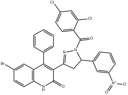 6-bromo-3-(1-[(2,4-dichlorophenyl)carbonyl]-5-{3-nitrophenyl}-4,5-dihydro-1H-pyrazol-3-yl)-4-phenylquinolin-2(1H)-one 结构式