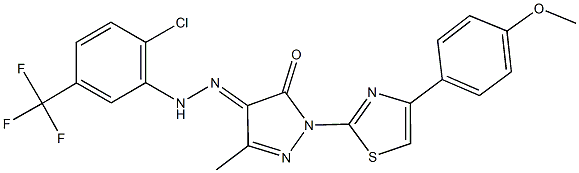 1-[4-(4-methoxyphenyl)-1,3-thiazol-2-yl]-3-methyl-1H-pyrazole-4,5-dione 4-{[2-chloro-5-(trifluoromethyl)phenyl]hydrazone} 结构式