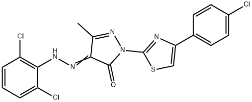 1-[4-(4-chlorophenyl)-1,3-thiazol-2-yl]-3-methyl-1H-pyrazole-4,5-dione 4-[(2,6-dichlorophenyl)hydrazone] 结构式