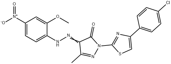 1-[4-(4-chlorophenyl)-1,3-thiazol-2-yl]-3-methyl-1H-pyrazole-4,5-dione 4-({4-nitro-2-methoxyphenyl}hydrazone) 结构式