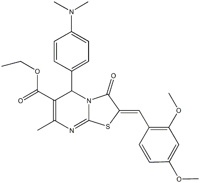 ethyl 2-(2,4-dimethoxybenzylidene)-5-[4-(dimethylamino)phenyl]-7-methyl-3-oxo-2,3-dihydro-5H-[1,3]thiazolo[3,2-a]pyrimidine-6-carboxylate 结构式