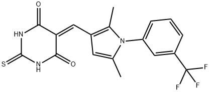5-({2,5-dimethyl-1-[3-(trifluoromethyl)phenyl]-1H-pyrrol-3-yl}methylene)-2-thioxodihydro-4,6(1H,5H)-pyrimidinedione 结构式