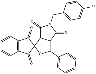 5-(4-chlorobenzyl)-1-phenyl-3a,6a-dihydrosprio[1H-furo[3,4-c]pyrrole-3,2'-(1'H)-indene]-1',3',4,6(2'H,3H,5H)-tetrone 结构式