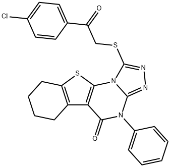 1-{[2-(4-chlorophenyl)-2-oxoethyl]sulfanyl}-4-phenyl-6,7,8,9-tetrahydro[1]benzothieno[3,2-e][1,2,4]triazolo[4,3-a]pyrimidin-5(4H)-one 结构式