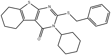 2-(benzylsulfanyl)-3-cyclohexyl-5,6,7,8-tetrahydro[1]benzothieno[2,3-d]pyrimidin-4(3H)-one 结构式