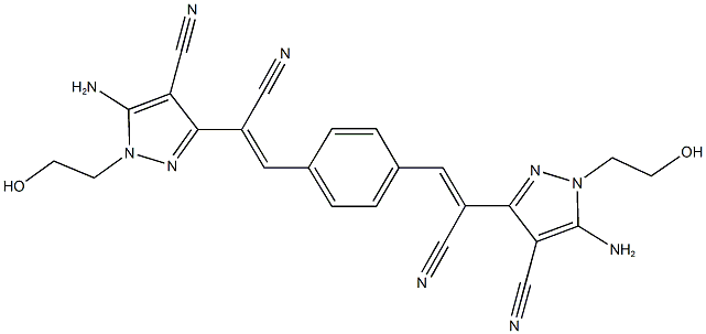 5-amino-3-[2-(4-{2-[5-amino-4-cyano-1-(2-hydroxyethyl)-1H-pyrazol-3-yl]-2-cyanovinyl}phenyl)-1-cyanovinyl]-1-(2-hydroxyethyl)-1H-pyrazole-4-carbonitrile 结构式