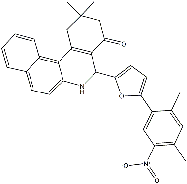 5-(5-{5-nitro-2,4-dimethylphenyl}-2-furyl)-2,2-dimethyl-2,3,5,6-tetrahydrobenzo[a]phenanthridin-4(1H)-one 结构式