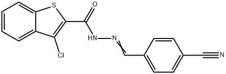 3-chloro-N'-(4-cyanobenzylidene)-1-benzothiophene-2-carbohydrazide 结构式