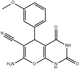 7-amino-5-(3-methoxyphenyl)-2,4-dioxo-1,3,4,5-tetrahydro-2H-pyrano[2,3-d]pyrimidine-6-carbonitrile 结构式