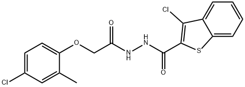 3-chloro-N'-[(4-chloro-2-methylphenoxy)acetyl]-1-benzothiophene-2-carbohydrazide 结构式