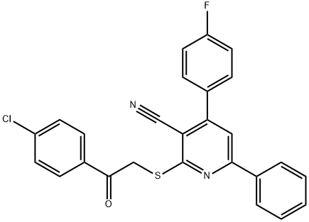 2-{[2-(4-chlorophenyl)-2-oxoethyl]sulfanyl}-4-(4-fluorophenyl)-6-phenylnicotinonitrile 结构式