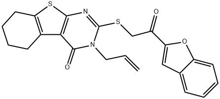 3-allyl-2-{[2-(1-benzofuran-2-yl)-2-oxoethyl]sulfanyl}-5,6,7,8-tetrahydro[1]benzothieno[2,3-d]pyrimidin-4(3H)-one 结构式