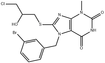 7-(3-bromobenzyl)-8-[(3-chloro-2-hydroxypropyl)sulfanyl]-3-methyl-3,7-dihydro-1H-purine-2,6-dione 结构式
