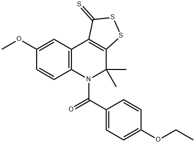 5-(4-ethoxybenzoyl)-8-methoxy-4,4-dimethyl-4,5-dihydro-1H-[1,2]dithiolo[3,4-c]quinoline-1-thione 结构式