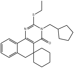 3-(cyclopentylmethyl)-2-(ethylsulfanyl)-5,6-dihydrospiro(benzo[h]quinazoline-5,1'-cyclohexane)-4(3H)-one 结构式