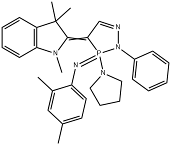 2,4-dimethyl-N-[2-phenyl-3-(1-pyrrolidinyl)-4-(1,3,3-trimethyl-1,3-dihydro-2H-indol-2-ylidene)-3,4-dihydro-2H-1,2,3lambda~5~-diazaphosphol-3-ylidene]aniline 结构式