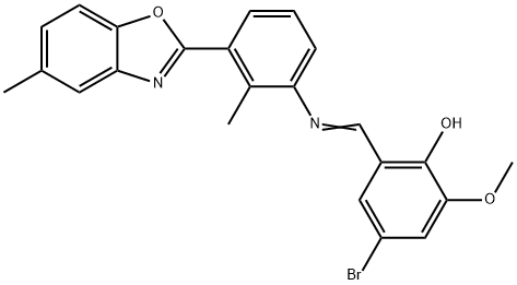 4-bromo-2-methoxy-6-({[2-methyl-3-(5-methyl-1,3-benzoxazol-2-yl)phenyl]imino}methyl)phenol 结构式