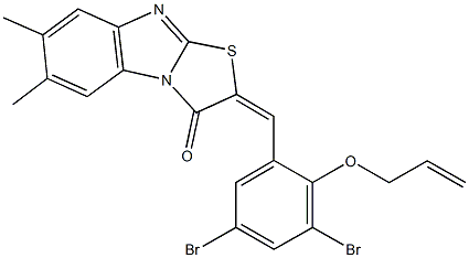 2-[2-(allyloxy)-3,5-dibromobenzylidene]-6,7-dimethyl[1,3]thiazolo[3,2-a]benzimidazol-3(2H)-one 结构式