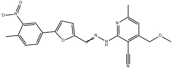 2-{2-[(5-{3-nitro-4-methylphenyl}-2-furyl)methylene]hydrazino}-4-(methoxymethyl)-6-methylnicotinonitrile 结构式