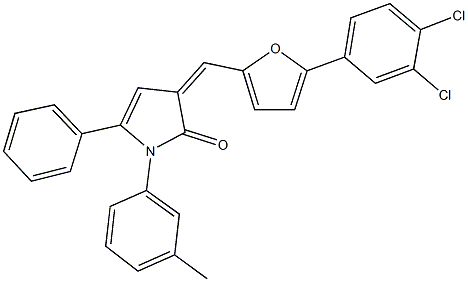 3-{[5-(3,4-dichlorophenyl)-2-furyl]methylene}-1-(3-methylphenyl)-5-phenyl-1,3-dihydro-2H-pyrrol-2-one 结构式