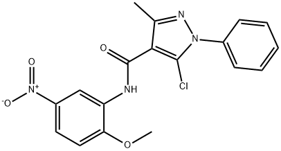 5-chloro-N-{5-nitro-2-methoxyphenyl}-3-methyl-1-phenyl-1H-pyrazole-4-carboxamide 结构式