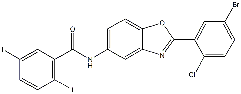 N-[2-(5-bromo-2-chlorophenyl)-1,3-benzoxazol-5-yl]-2,5-diiodobenzamide 结构式