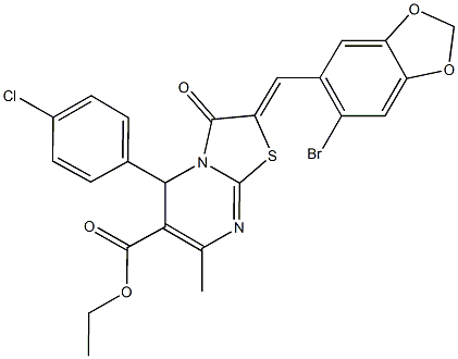 ethyl 2-[(6-bromo-1,3-benzodioxol-5-yl)methylene]-5-(4-chlorophenyl)-7-methyl-3-oxo-2,3-dihydro-5H-[1,3]thiazolo[3,2-a]pyrimidine-6-carboxylate 结构式