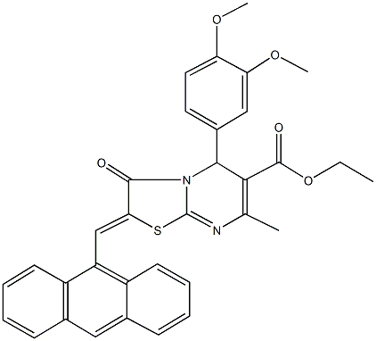 ethyl 2-(9-anthrylmethylene)-5-(3,4-dimethoxyphenyl)-7-methyl-3-oxo-2,3-dihydro-5H-[1,3]thiazolo[3,2-a]pyrimidine-6-carboxylate 结构式