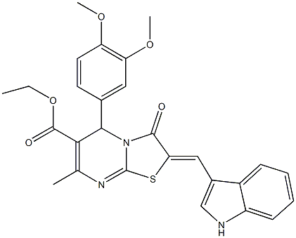 ethyl 5-(3,4-dimethoxyphenyl)-2-(1H-indol-3-ylmethylene)-7-methyl-3-oxo-2,3-dihydro-5H-[1,3]thiazolo[3,2-a]pyrimidine-6-carboxylate 结构式