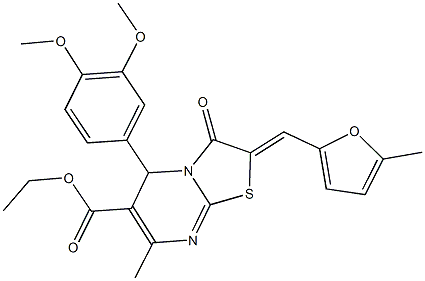 ethyl 5-(3,4-dimethoxyphenyl)-7-methyl-2-[(5-methyl-2-furyl)methylene]-3-oxo-2,3-dihydro-5H-[1,3]thiazolo[3,2-a]pyrimidine-6-carboxylate 结构式