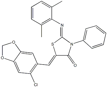 5-[(6-chloro-1,3-benzodioxol-5-yl)methylene]-2-[(2,6-dimethylphenyl)imino]-3-phenyl-1,3-thiazolidin-4-one 结构式