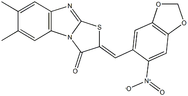 2-({6-nitro-1,3-benzodioxol-5-yl}methylene)-6,7-dimethyl[1,3]thiazolo[3,2-a]benzimidazol-3(2H)-one 结构式