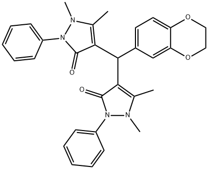 4-[2,3-dihydro-1,4-benzodioxin-6-yl(1,5-dimethyl-3-oxo-2-phenyl-2,3-dihydro-1H-pyrazol-4-yl)methyl]-1,5-dimethyl-2-phenyl-1,2-dihydro-3H-pyrazol-3-one 结构式