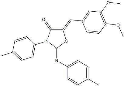 5-(3,4-dimethoxybenzylidene)-3-(4-methylphenyl)-2-[(4-methylphenyl)imino]-1,3-thiazolidin-4-one 结构式