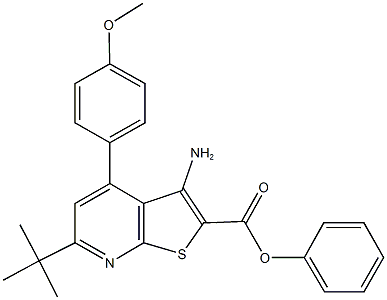 phenyl 3-amino-6-tert-butyl-4-(4-methoxyphenyl)thieno[2,3-b]pyridine-2-carboxylate 结构式