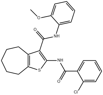 2-[(2-chlorobenzoyl)amino]-N-(2-methoxyphenyl)-5,6,7,8-tetrahydro-4H-cyclohepta[b]thiophene-3-carboxamide 结构式