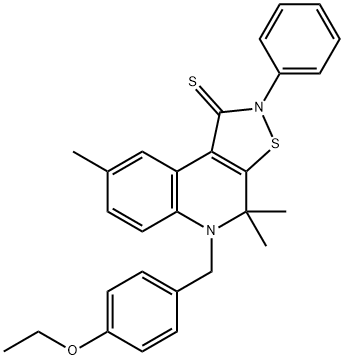 5-(4-ethoxybenzyl)-4,4,8-trimethyl-2-phenyl-4,5-dihydroisothiazolo[5,4-c]quinoline-1(2H)-thione 结构式