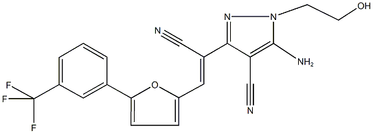 5-amino-3-(1-cyano-2-{5-[3-(trifluoromethyl)phenyl]-2-furyl}vinyl)-1-(2-hydroxyethyl)-1H-pyrazole-4-carbonitrile 结构式