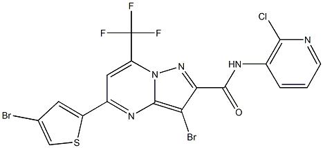 3-bromo-5-(4-bromo-2-thienyl)-N-(2-chloro-3-pyridinyl)-7-(trifluoromethyl)pyrazolo[1,5-a]pyrimidine-2-carboxamide 结构式